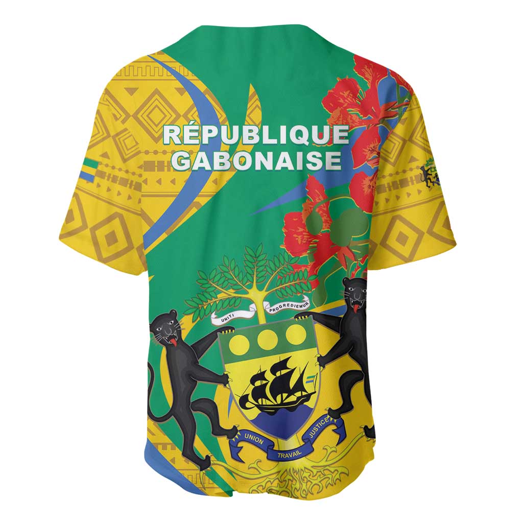 Gabon Independence Day Baseball Jersey Gabonaise Flamboyant African Pattern - Wonder Print Shop