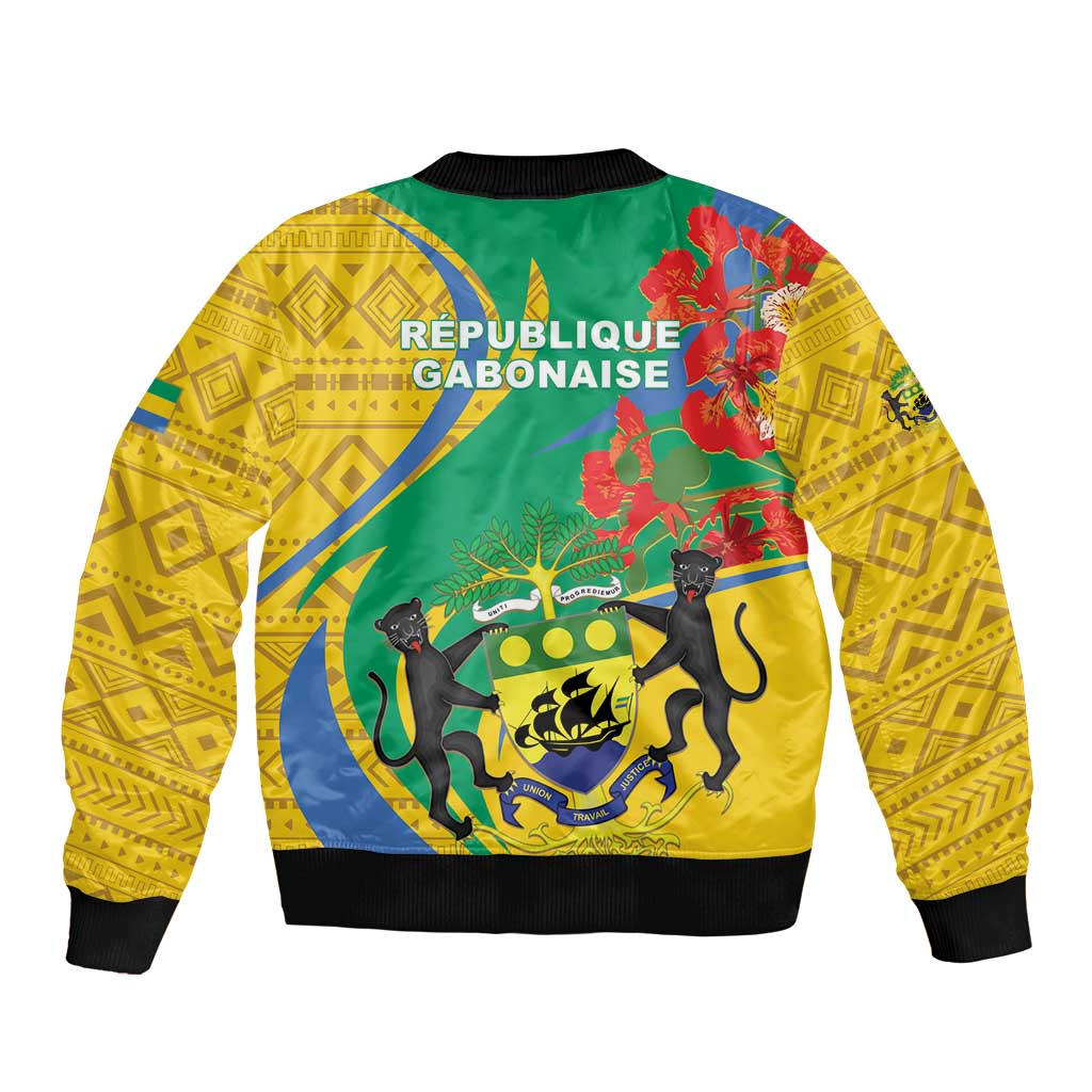 Gabon Independence Day Bomber Jacket Gabonaise Flamboyant African Pattern - Wonder Print Shop
