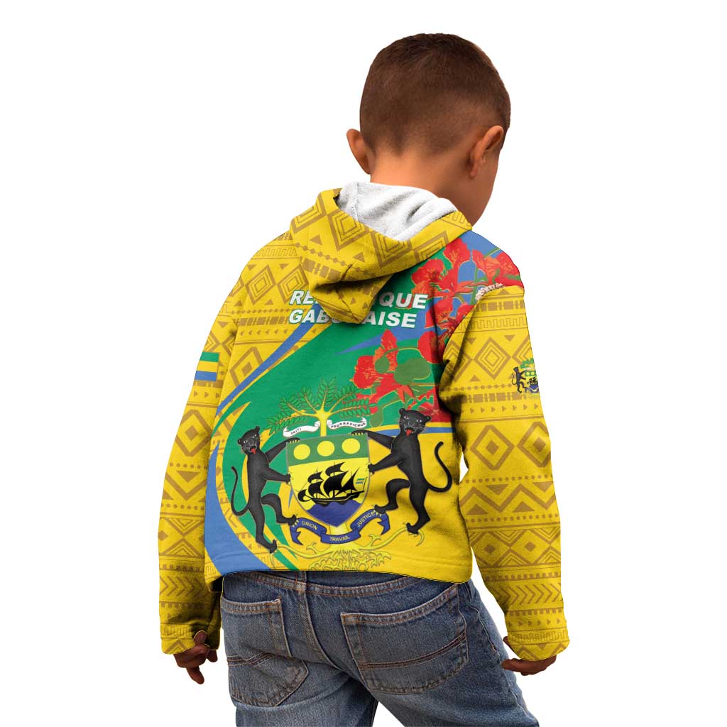 Gabon Independence Day Kid Hoodie Gabonaise Flamboyant African Pattern - Wonder Print Shop