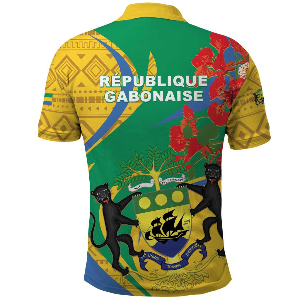 Gabon Independence Day Polo Shirt Gabonaise Flamboyant African Pattern - Wonder Print Shop