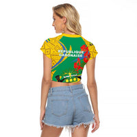 Gabon Independence Day Raglan Cropped T Shirt Gabonaise Flamboyant African Pattern - Wonder Print Shop
