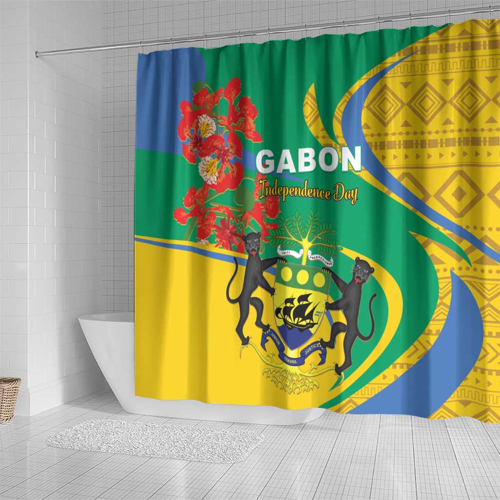 Gabon Independence Day Shower Curtain Gabonaise Flamboyant African Pattern