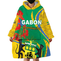 Gabon Independence Day Wearable Blanket Hoodie Gabonaise Flamboyant African Pattern - Wonder Print Shop