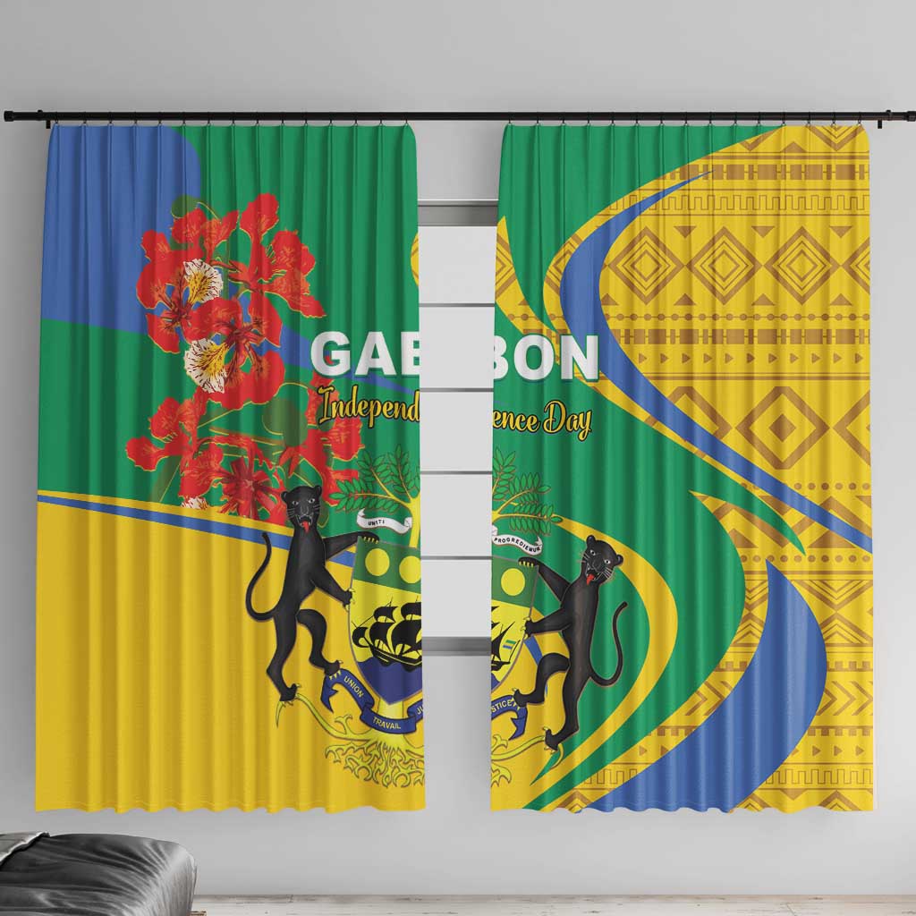 Gabon Independence Day Window Curtain Gabonaise Flamboyant African Pattern - Wonder Print Shop