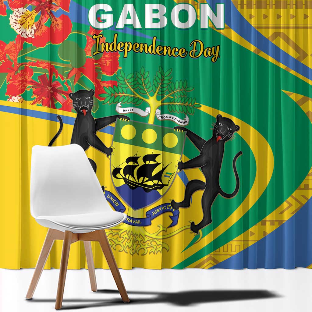 Gabon Independence Day Window Curtain Gabonaise Flamboyant African Pattern - Wonder Print Shop