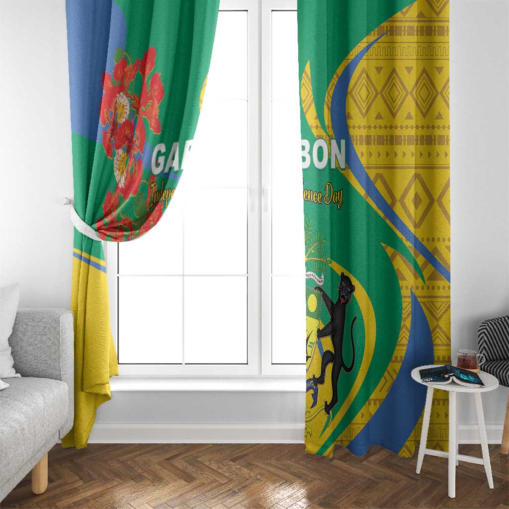 Gabon Independence Day Window Curtain Gabonaise Flamboyant African Pattern - Wonder Print Shop