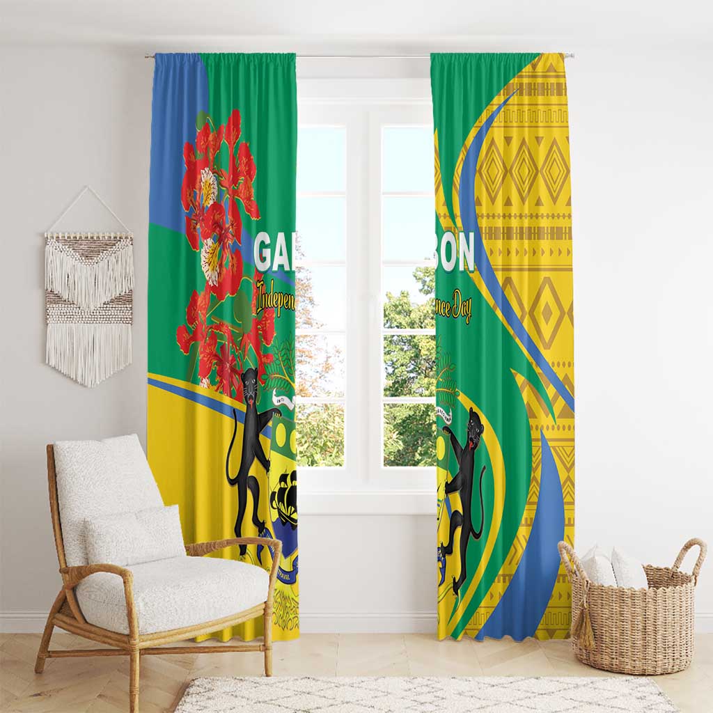 Gabon Independence Day Window Curtain Gabonaise Flamboyant African Pattern - Wonder Print Shop
