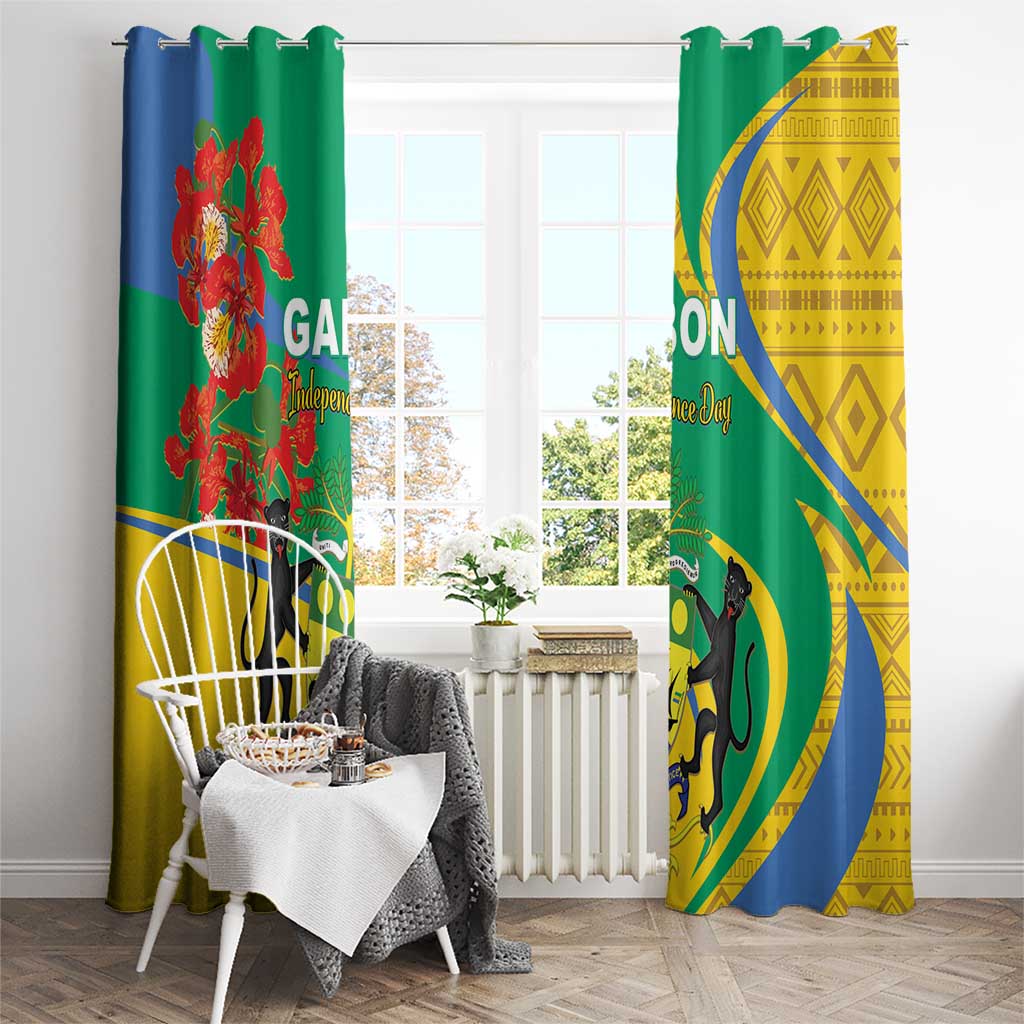 Gabon Independence Day Window Curtain Gabonaise Flamboyant African Pattern - Wonder Print Shop
