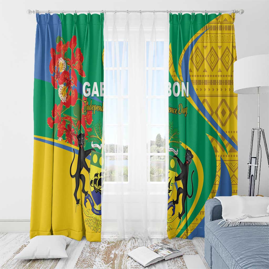 Gabon Independence Day Window Curtain Gabonaise Flamboyant African Pattern - Wonder Print Shop