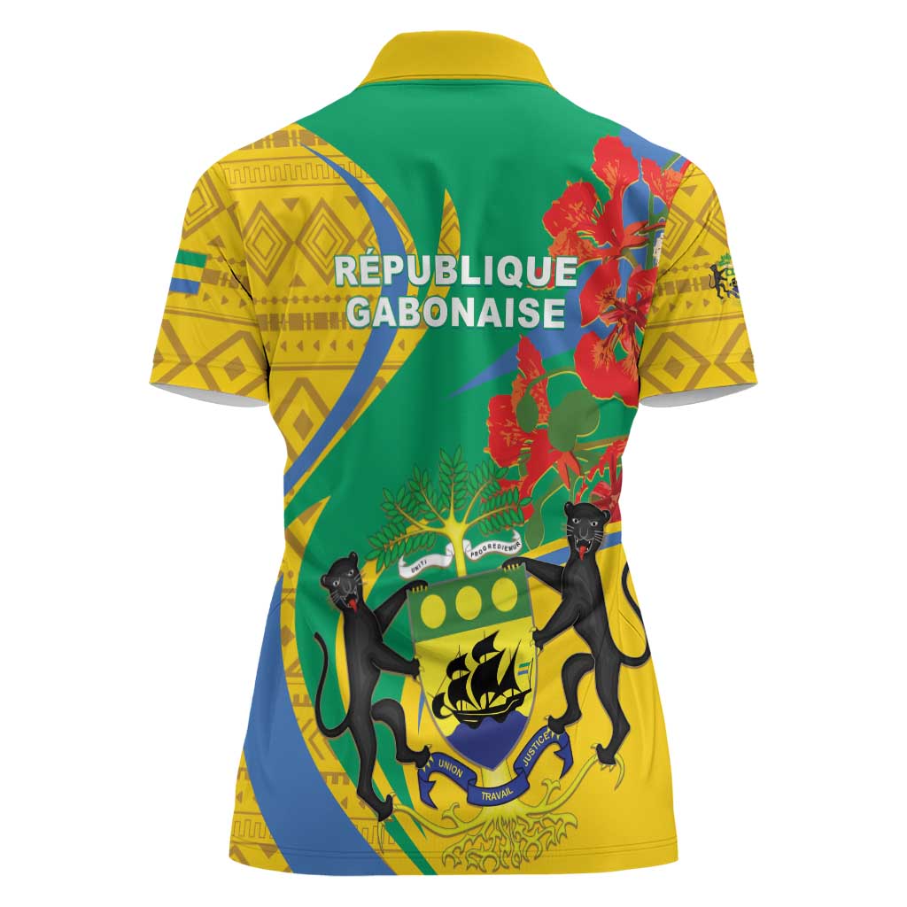 Gabon Independence Day Women Polo Shirt Gabonaise Flamboyant African Pattern - Wonder Print Shop