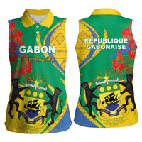 Gabon Independence Day Women Sleeveless Polo Shirt Gabonaise Flamboyant African Pattern - Wonder Print Shop