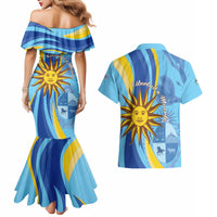 Uruguay Independence Day Couples Matching Mermaid Dress and Hawaiian Shirt Sol de Mayo Erythrina Crista Galli - Wonder Print Shop