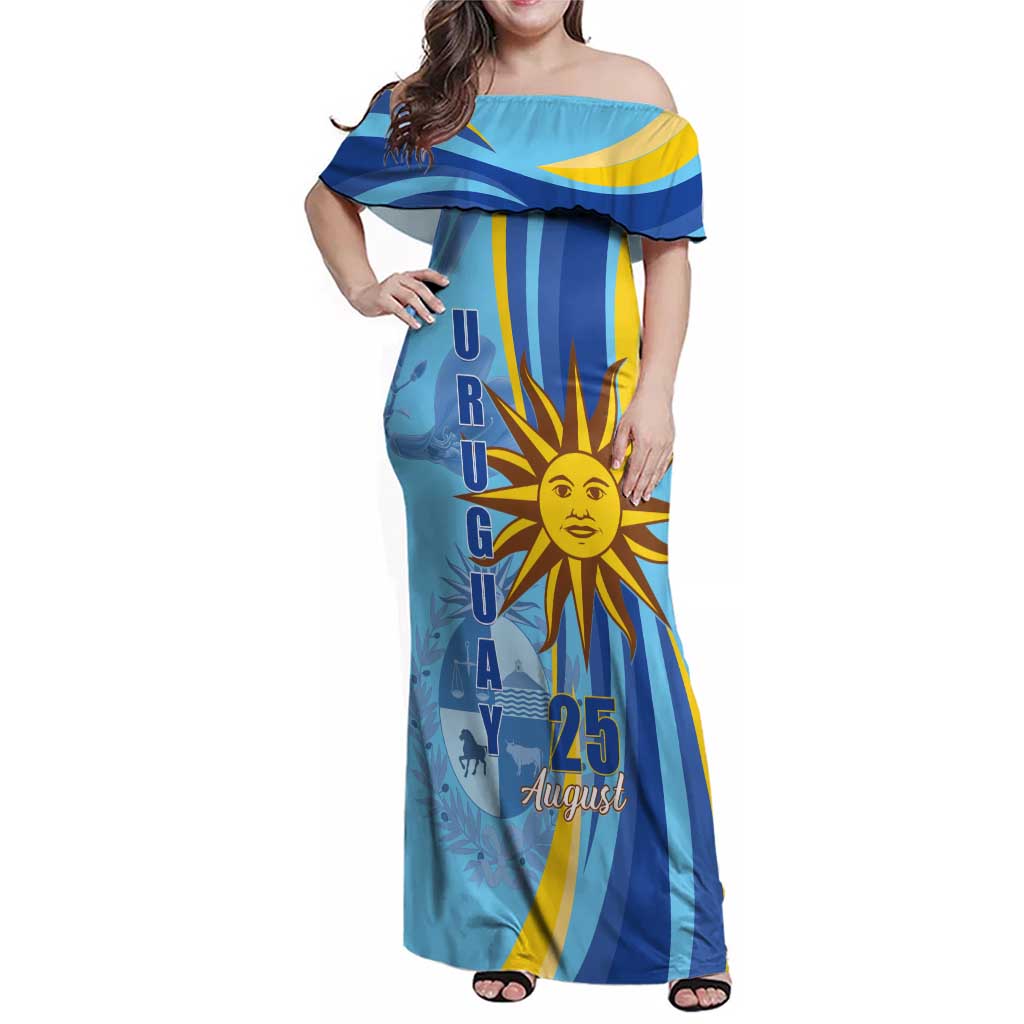 Uruguay Independence Day Family Matching Off Shoulder Maxi Dress and Hawaiian Shirt Sol de Mayo Erythrina Crista Galli - Wonder Print Shop