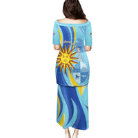 Uruguay Independence Day Family Matching Puletasi and Hawaiian Shirt Sol de Mayo Erythrina Crista Galli - Wonder Print Shop