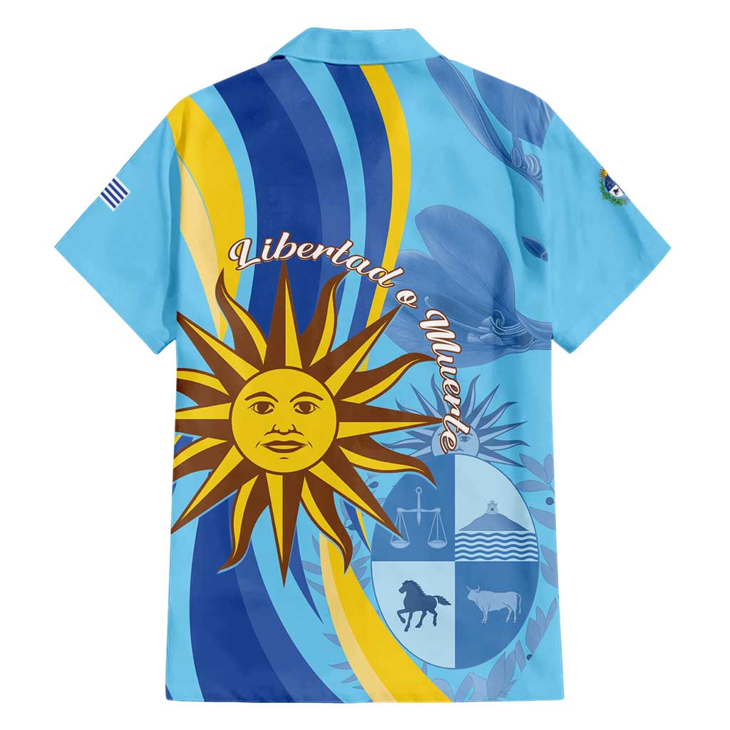 Uruguay Independence Day Family Matching Short Sleeve Bodycon Dress and Hawaiian Shirt Sol de Mayo Erythrina Crista Galli - Wonder Print Shop