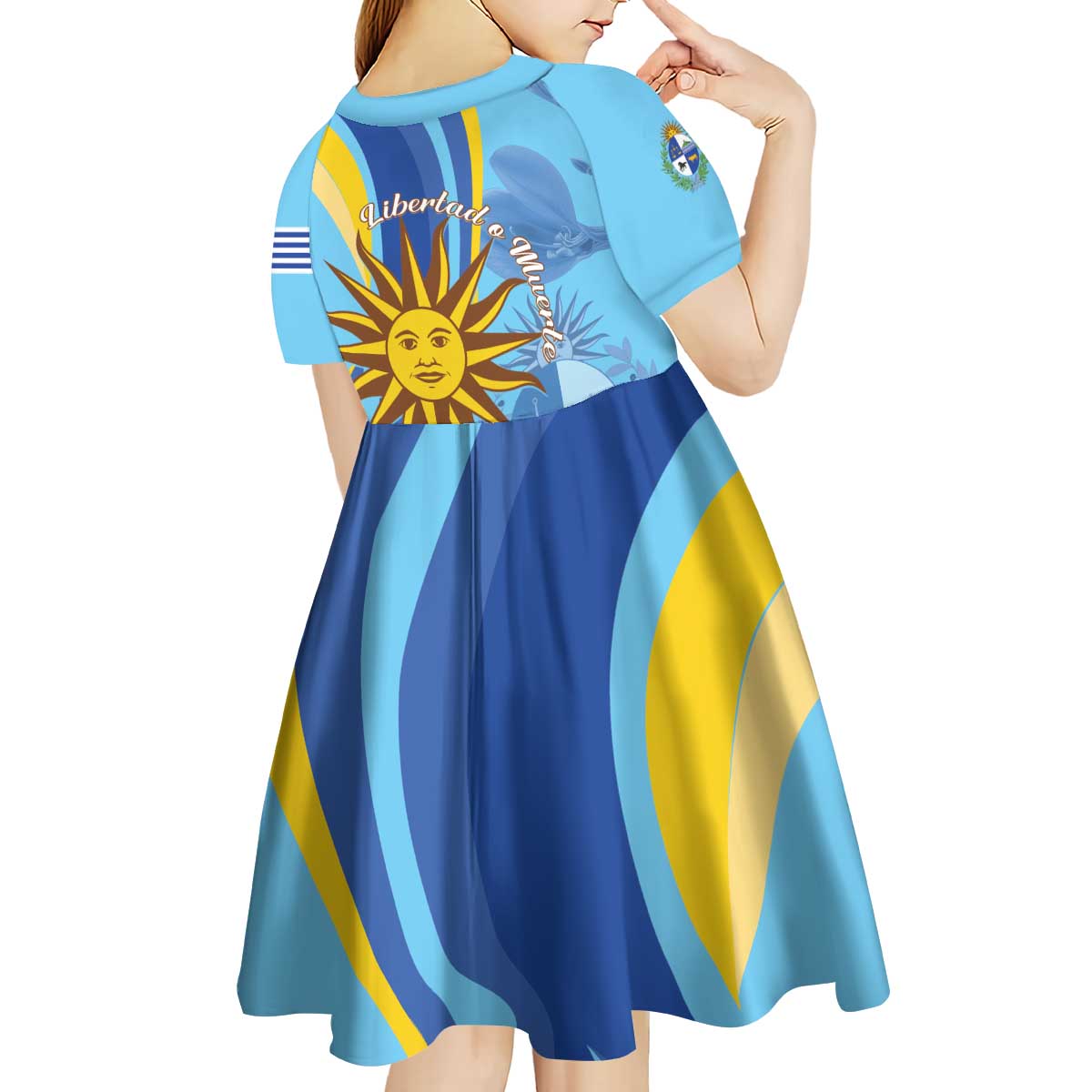Uruguay Independence Day Kid Short Sleeve Dress Sol de Mayo Erythrina Crista Galli - Wonder Print Shop