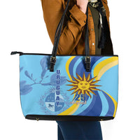 Uruguay Independence Day Leather Tote Bag Sol de Mayo Erythrina Crista Galli - Wonder Print Shop