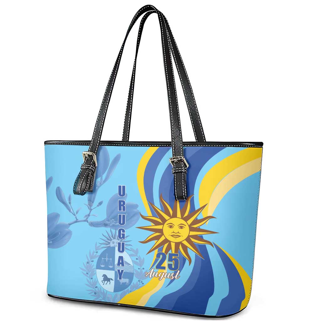 Uruguay Independence Day Leather Tote Bag Sol de Mayo Erythrina Crista Galli - Wonder Print Shop