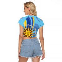 Uruguay Independence Day Raglan Cropped T Shirt Sol de Mayo Erythrina Crista Galli - Wonder Print Shop