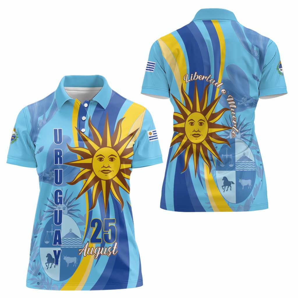 Uruguay Independence Day Women Polo Shirt Sol de Mayo Erythrina Crista Galli - Wonder Print Shop