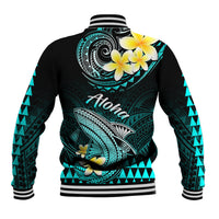 Hawaii Baseball Jacket Polynesian Shark with Kakau Turquoise Version - Wonder Print Shop