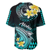 Hawaii Baseball Jersey Polynesian Shark with Kakau Turquoise Version - Wonder Print Shop
