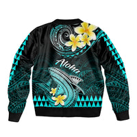 Hawaii Bomber Jacket Polynesian Shark with Kakau Turquoise Version - Wonder Print Shop