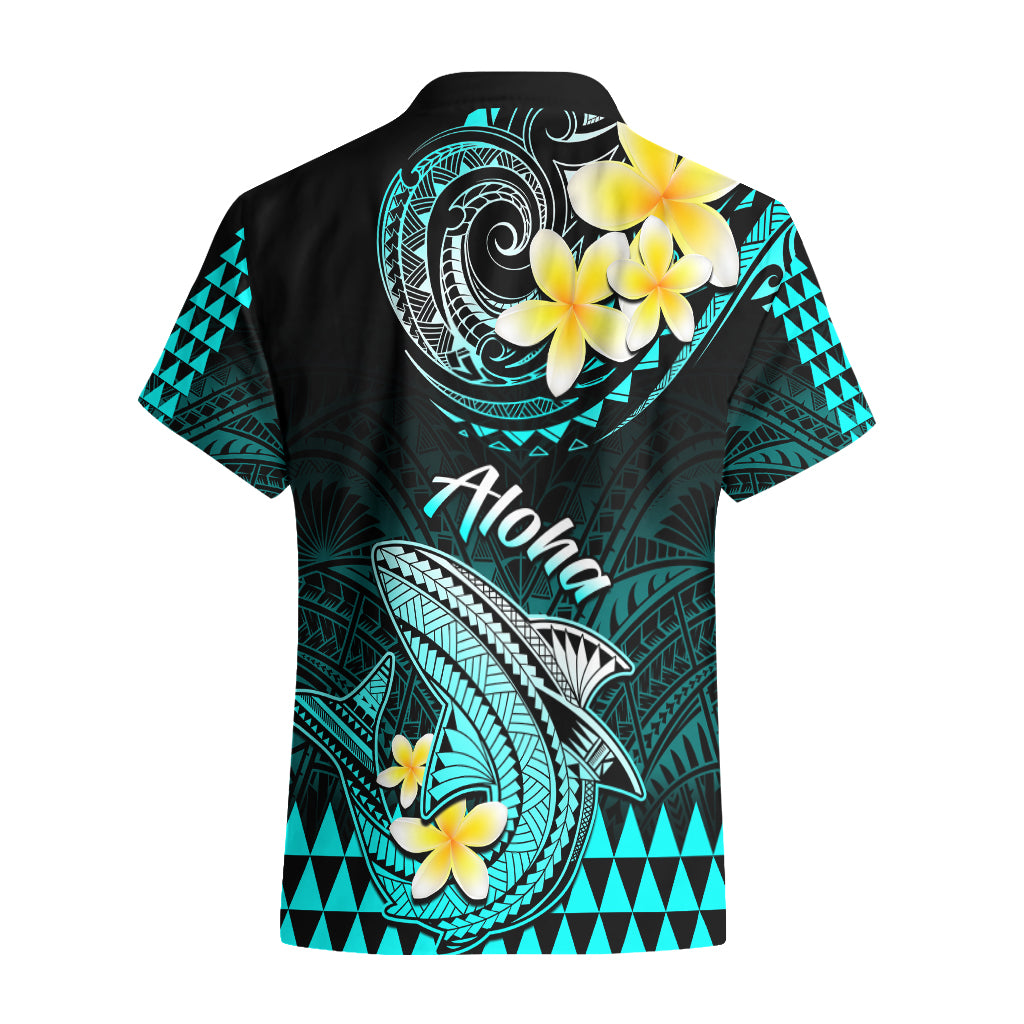 Hawaii Hawaiian Shirt Polynesian Shark with Kakau Turquoise Version - Wonder Print Shop