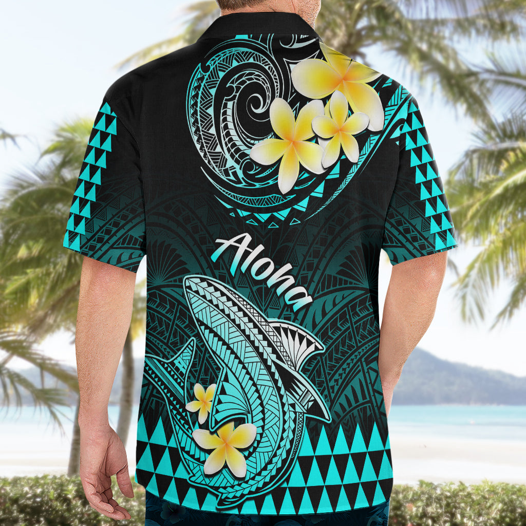 Hawaii Hawaiian Shirt Polynesian Shark with Kakau Turquoise Version - Wonder Print Shop
