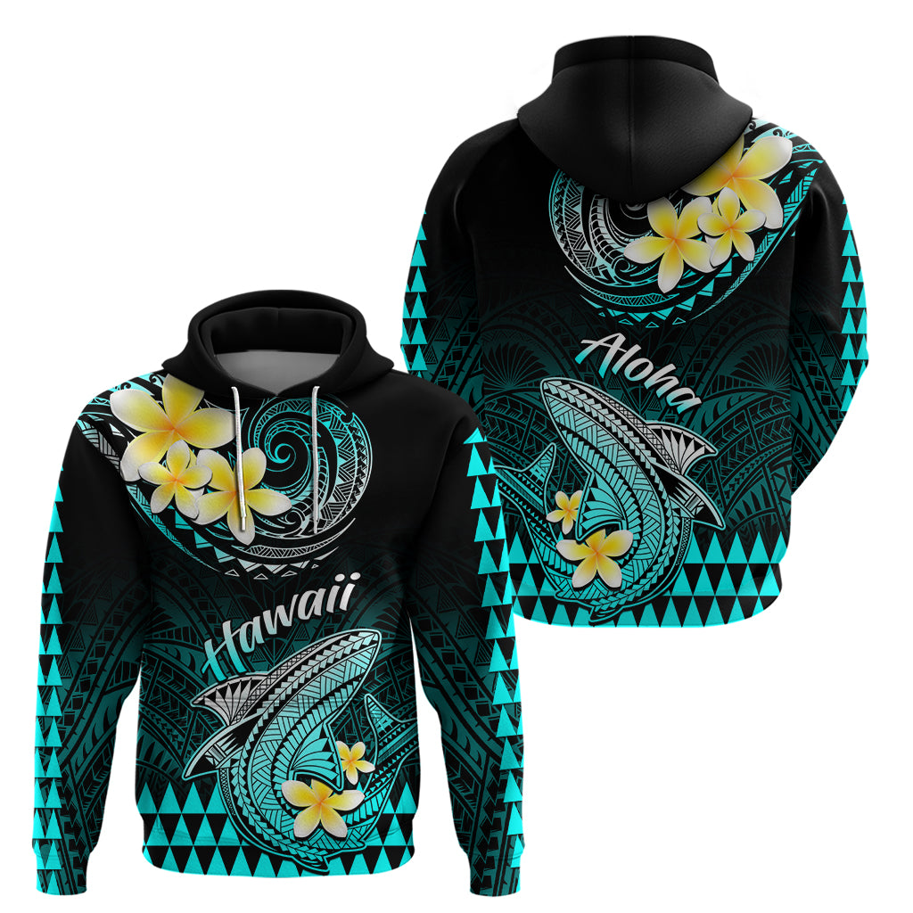 Hawaii Hoodie Polynesian Shark with Kakau Turquoise Version - Wonder Print Shop