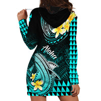 Hawaii Hoodie Dress Polynesian Shark with Kakau Turquoise Version - Wonder Print Shop