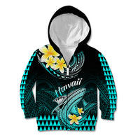 Hawaii Kid Hoodie Polynesian Shark with Kakau Turquoise Version - Wonder Print Shop