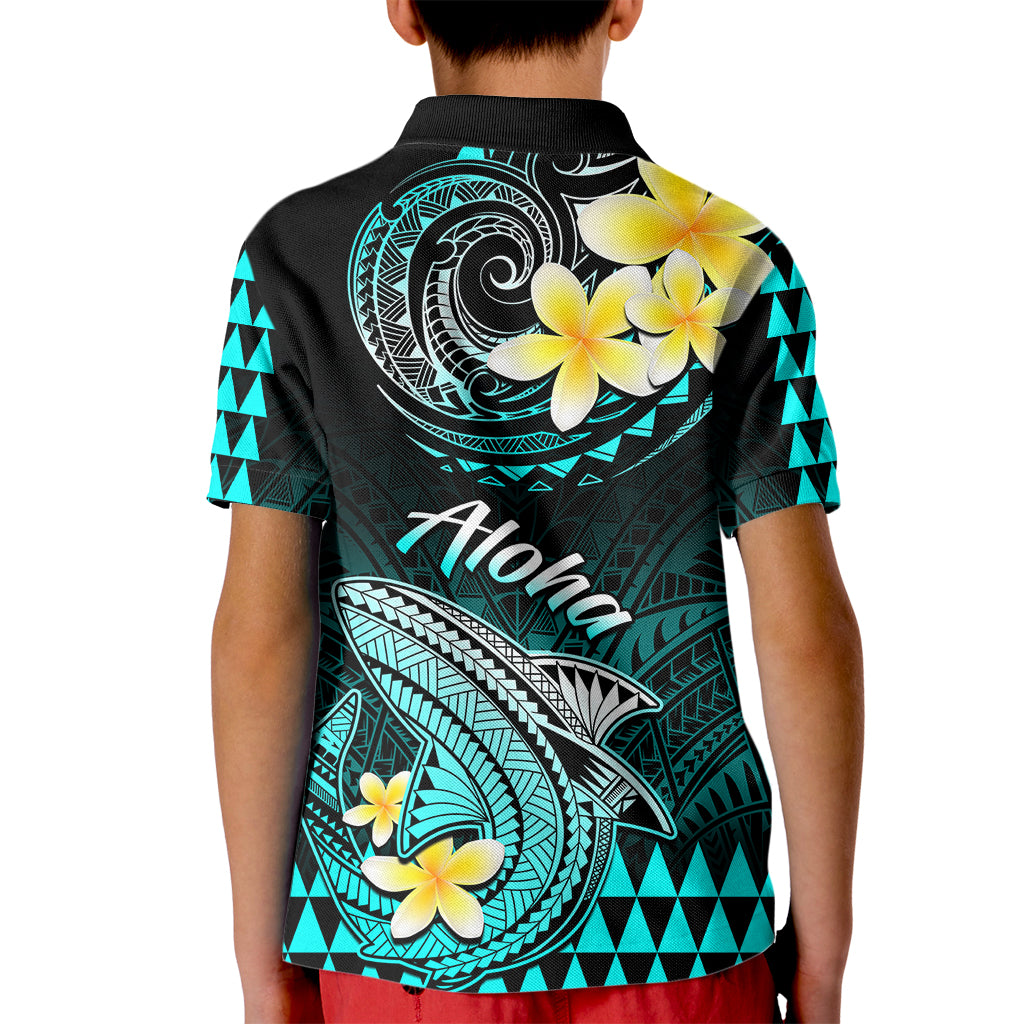 Hawaii Kid Polo Shirt Polynesian Shark with Kakau Turquoise Version - Wonder Print Shop