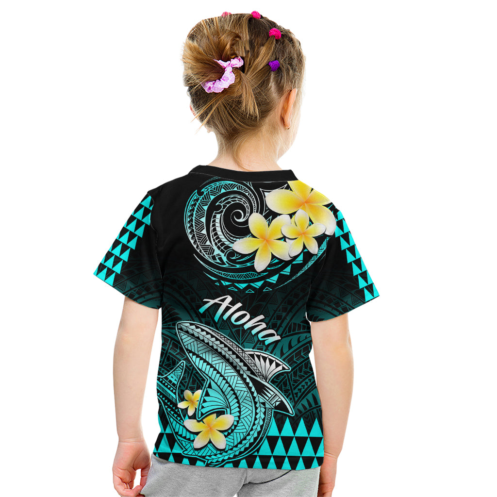 Hawaii Kid T Shirt Polynesian Shark with Kakau Turquoise Version - Wonder Print Shop