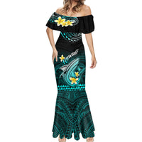 Hawaii Mermaid Dress Polynesian Shark with Kakau Turquoise Version - Wonder Print Shop