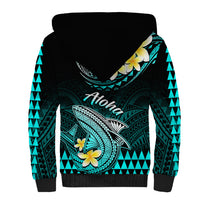 Hawaii Sherpa Hoodie Polynesian Shark with Kakau Turquoise Version - Wonder Print Shop