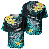 Personalised Hawaii Baseball Jersey Polynesian Shark with Kakau Turquoise Version - Wonder Print Shop