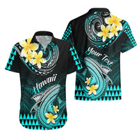Personalised Hawaii Hawaiian Shirt Polynesian Shark with Kakau Turquoise Version - Wonder Print Shop