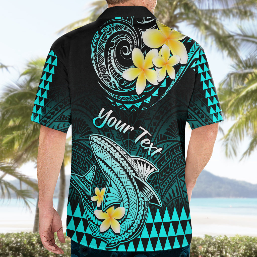 Personalised Hawaii Hawaiian Shirt Polynesian Shark with Kakau Turquoise Version - Wonder Print Shop
