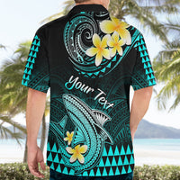 Personalised Hawaii Hawaiian Shirt Polynesian Shark with Kakau Turquoise Version - Wonder Print Shop