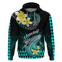 Personalised Hawaii Hoodie Polynesian Shark with Kakau Turquoise Version - Wonder Print Shop