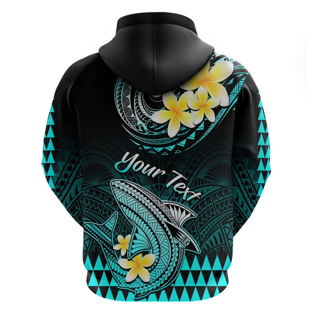 Personalised Hawaii Hoodie Polynesian Shark with Kakau Turquoise Version - Wonder Print Shop