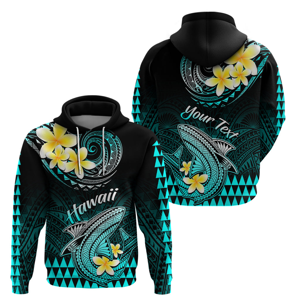 Personalised Hawaii Hoodie Polynesian Shark with Kakau Turquoise Version - Wonder Print Shop
