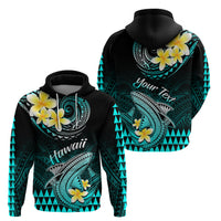 Personalised Hawaii Hoodie Polynesian Shark with Kakau Turquoise Version - Wonder Print Shop