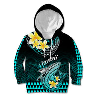 Personalised Hawaii Kid Hoodie Polynesian Shark with Kakau Turquoise Version - Wonder Print Shop