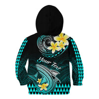 Personalised Hawaii Kid Hoodie Polynesian Shark with Kakau Turquoise Version - Wonder Print Shop