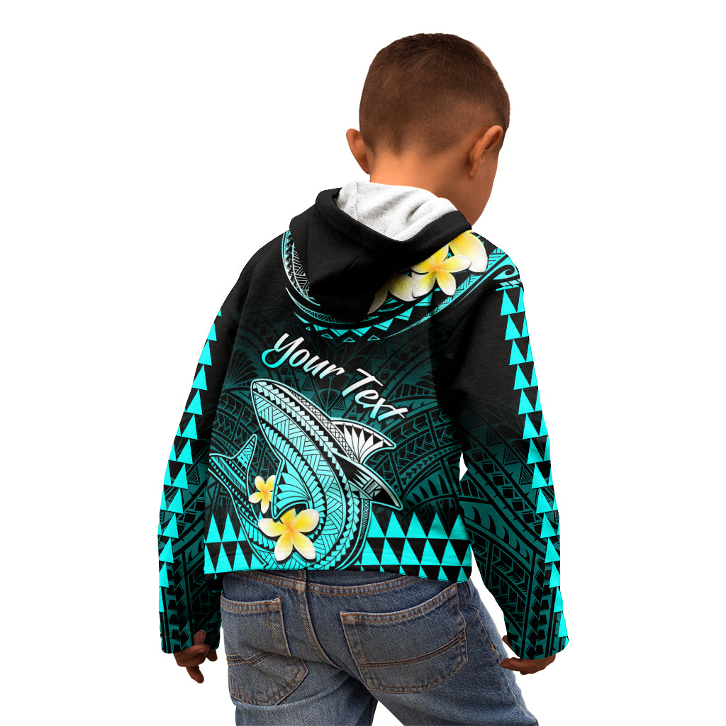 Personalised Hawaii Kid Hoodie Polynesian Shark with Kakau Turquoise Version - Wonder Print Shop