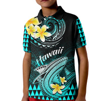 Personalised Hawaii Kid Polo Shirt Polynesian Shark with Kakau Turquoise Version - Wonder Print Shop