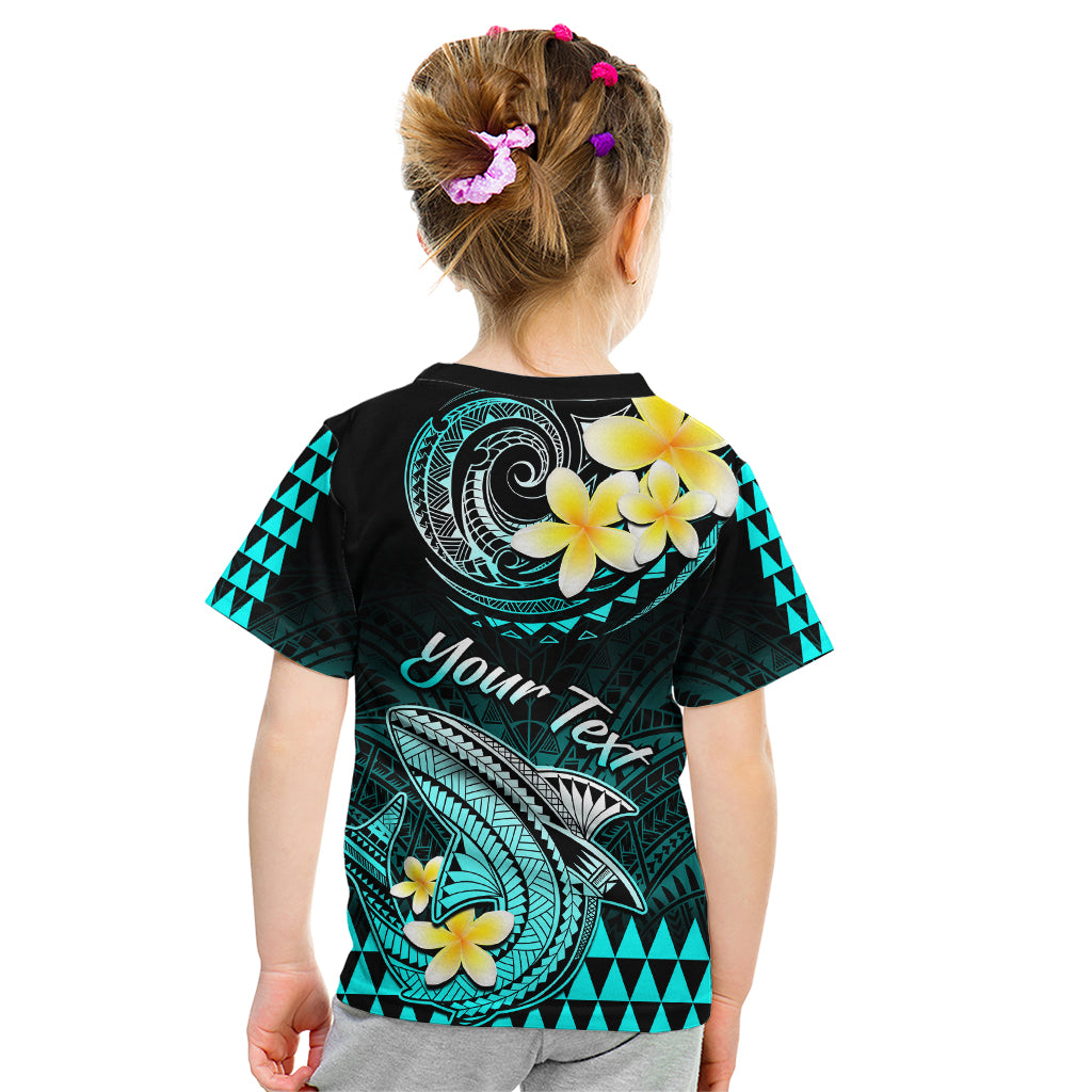 Personalised Hawaii Kid T Shirt Polynesian Shark with Kakau Turquoise Version - Wonder Print Shop