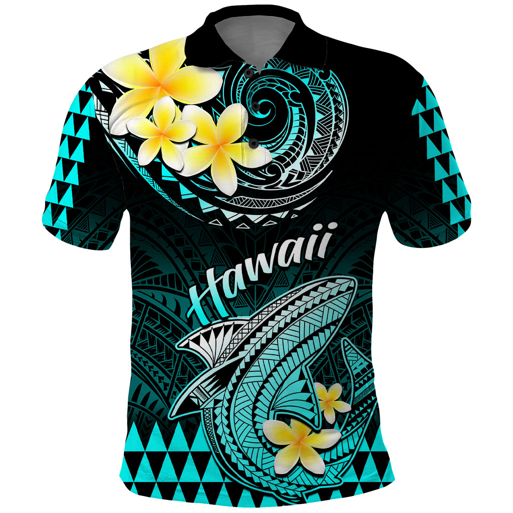 Personalised Hawaii Polo Shirt Polynesian Shark with Kakau Turquoise Version - Wonder Print Shop